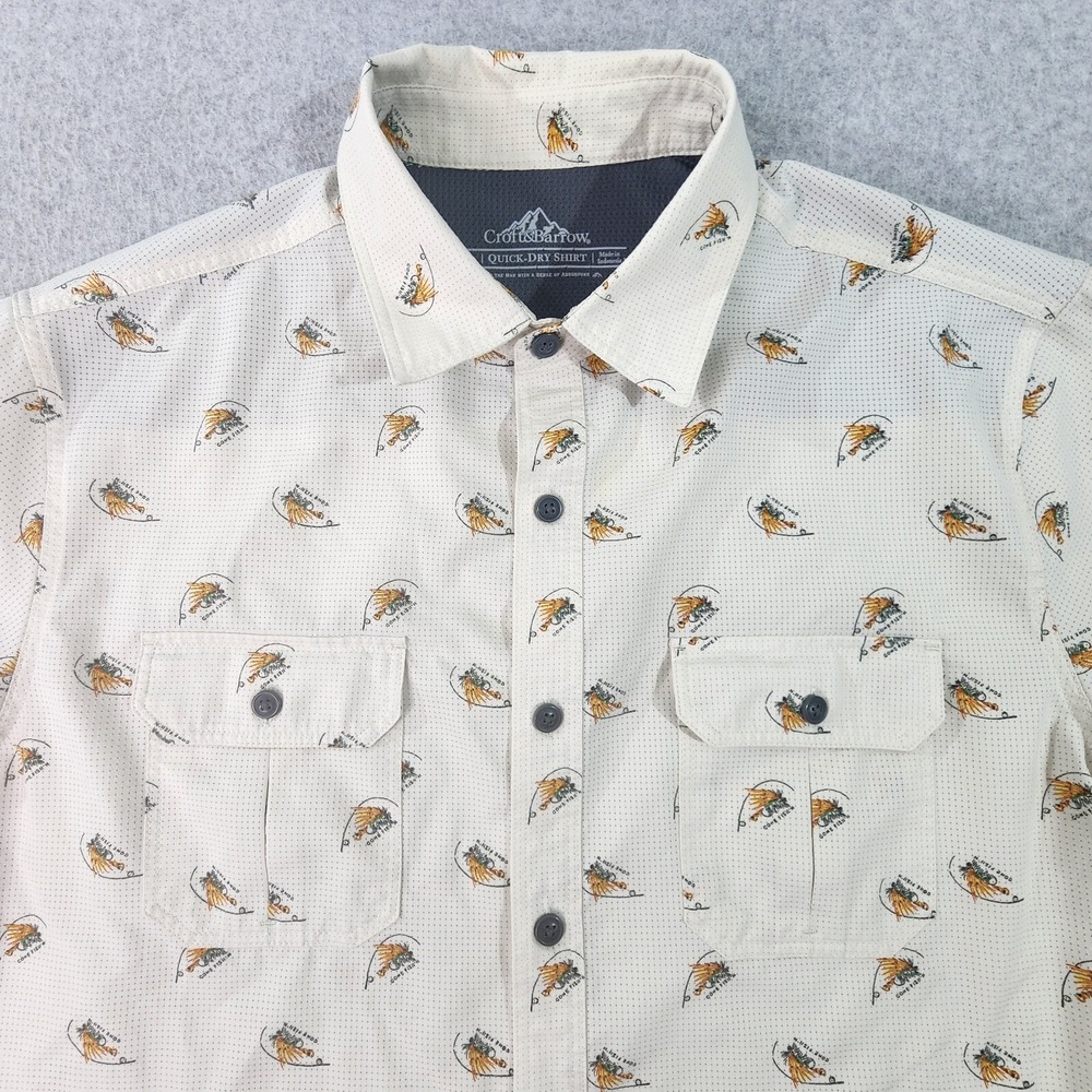 Croft & Barrow Shirt Mens Large Beige Quick Dry Fly Fishing Gone Fishing Vented